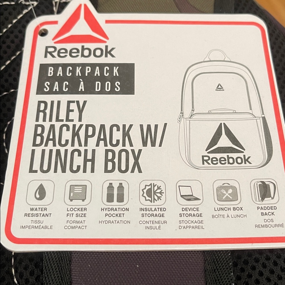 NWT Reebok Riley Backpack W/Lunch Box - Picture 8 of 9